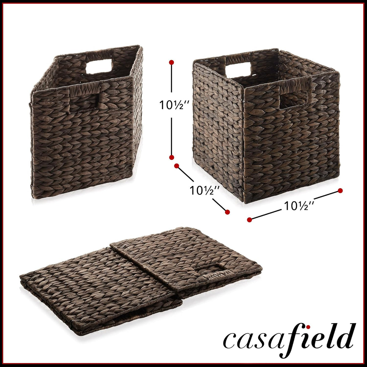Casafield 10.5" x 10.5" Water Hyacinth Storage Baskets, Espresso - ...