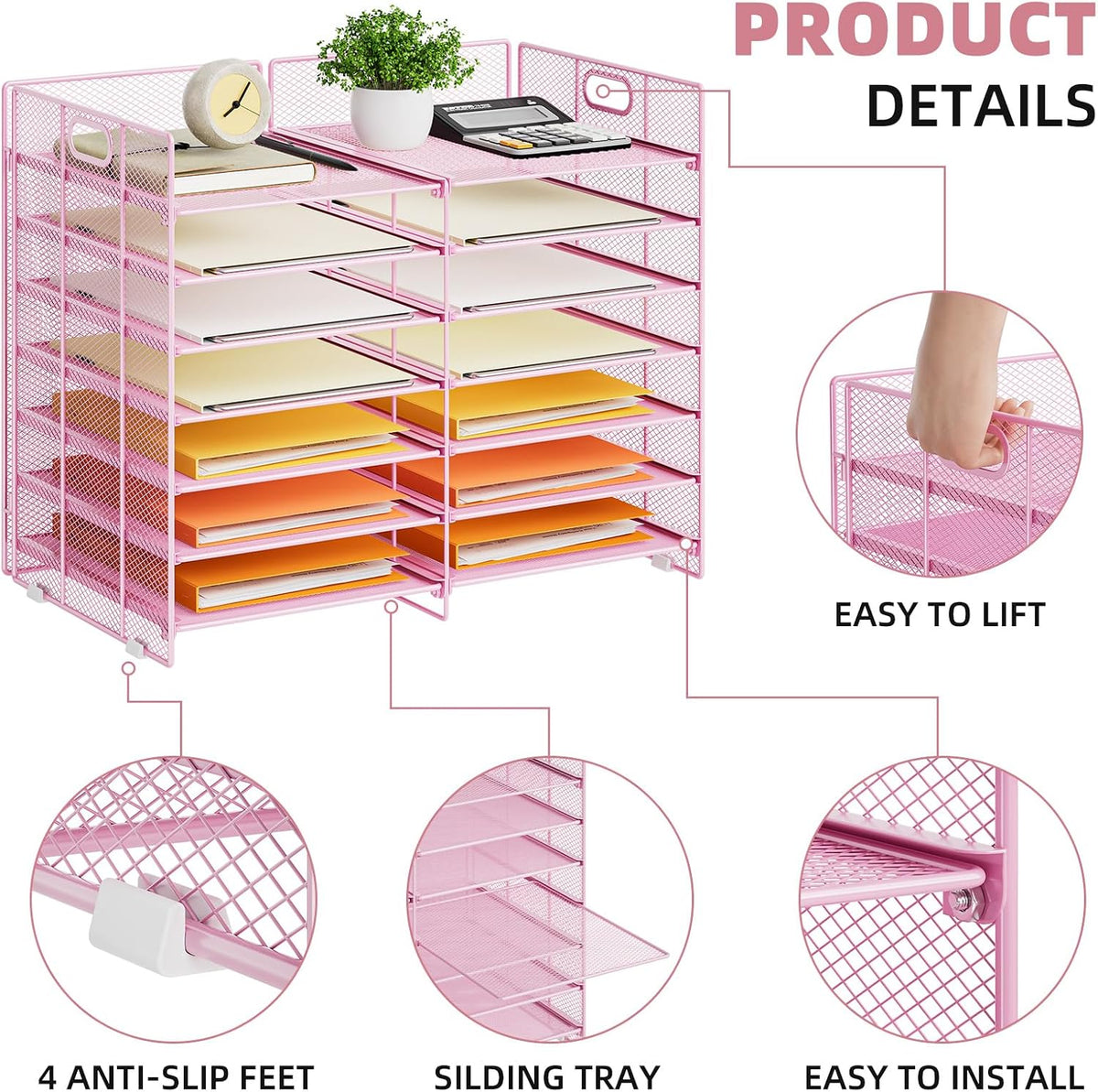 Marbrasse Desktop Literature Organizer, 12 Compartments Mesh Paper Organizer ...