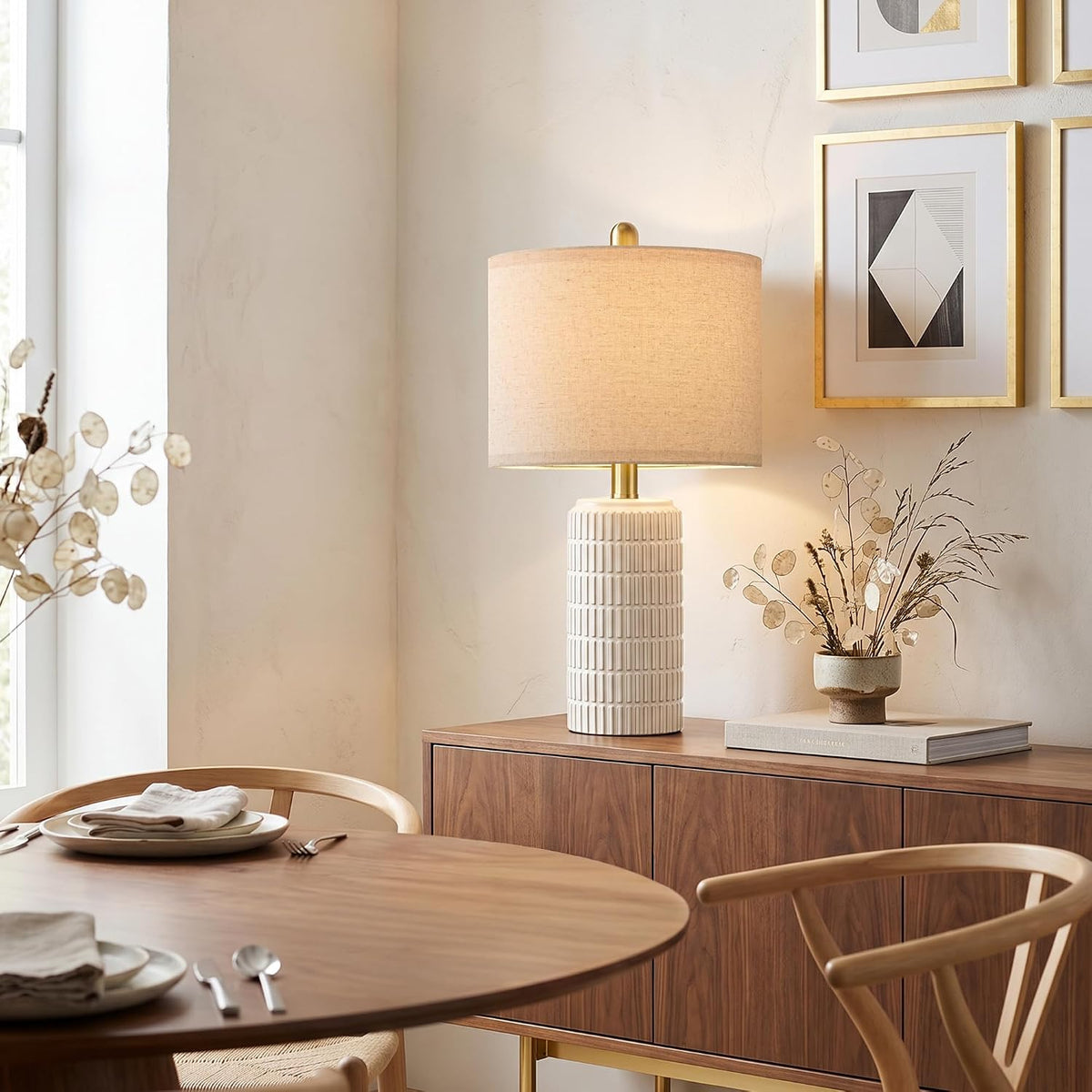 PoKat 21'' Modern Ceramic Table Lamp with Gift Box, White for Bedroom...