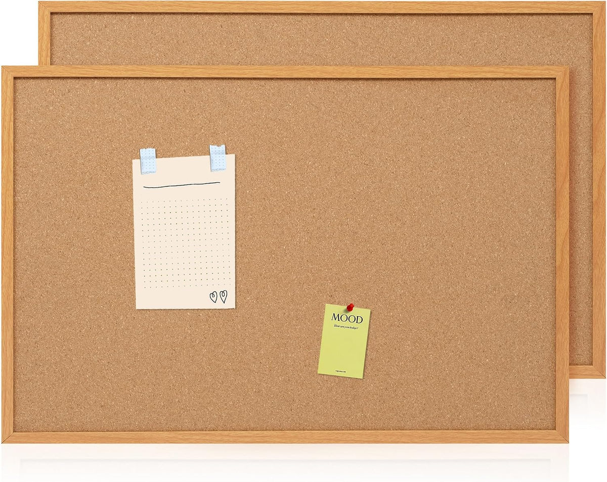 2 Pack Cork Bulletin Board 24 x 36, Wood Framed Corkboard for Wall