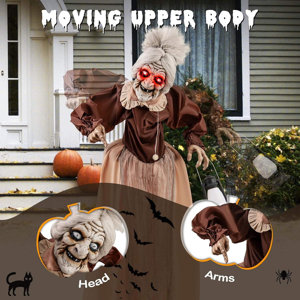 Tangkula 5 FT Halloween Standing Animated Old Lady Holding Lantern