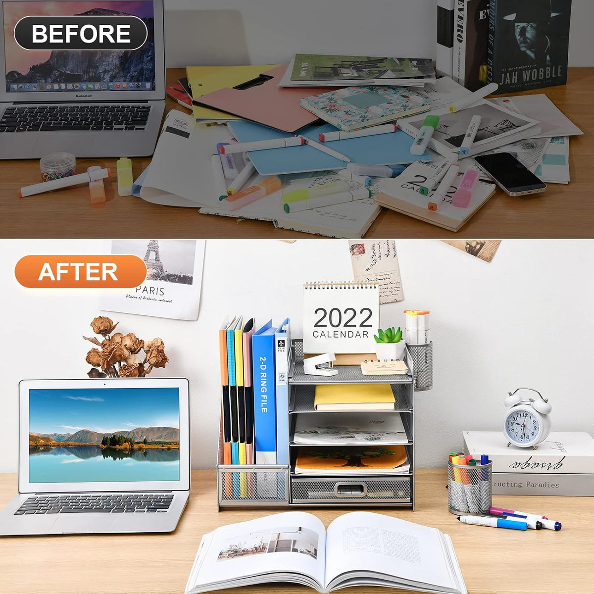 Marbrasse Desk Organizer with File Holder, 5-Tier Paper Letter Tray Organizer...