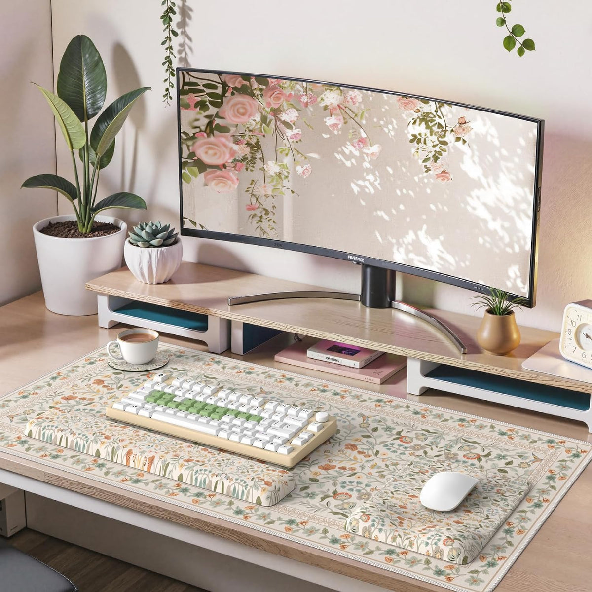 iCasso Mouse Pad with Wrist Rest,Ergonomic Large Desk Mat Set, Beige