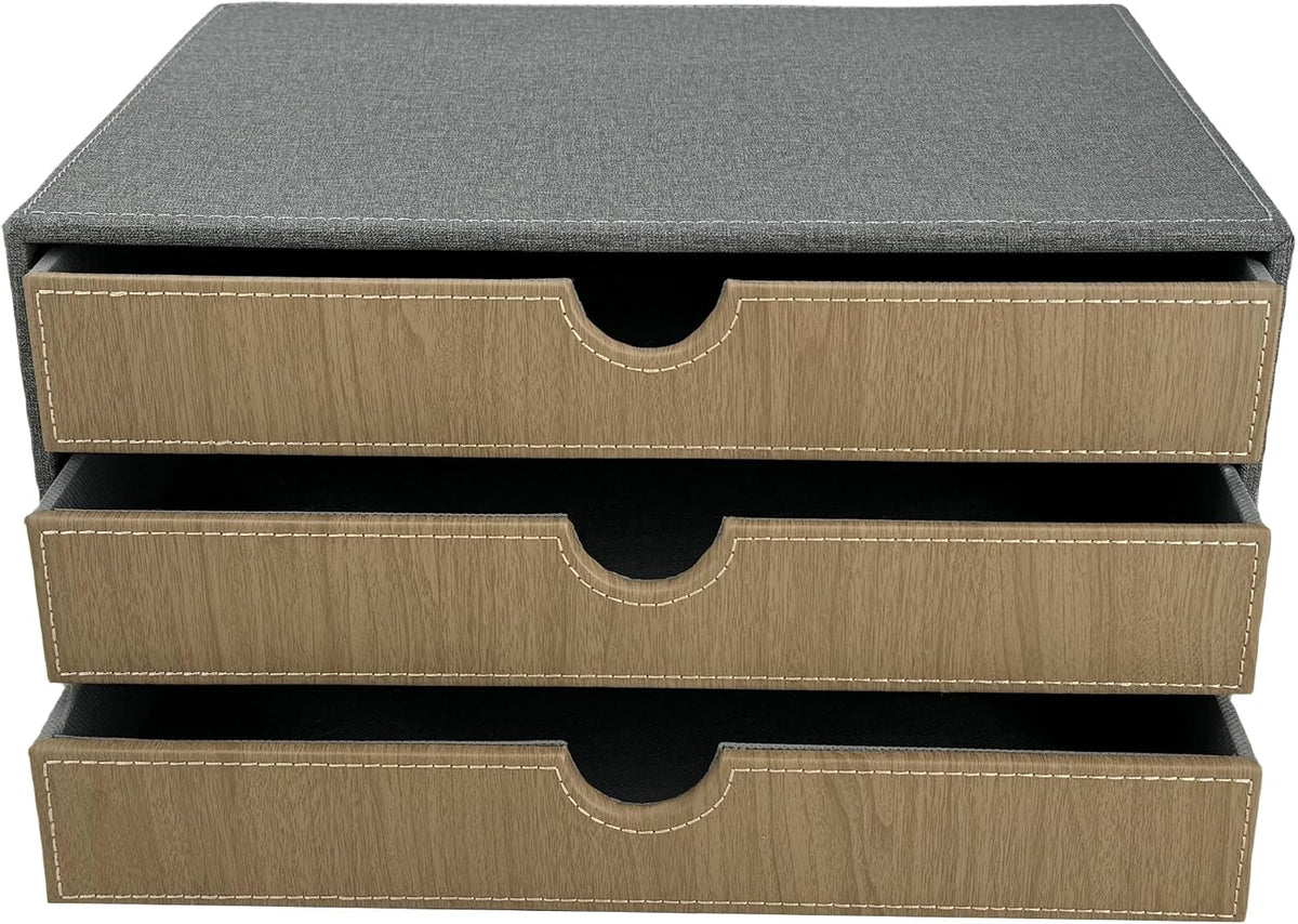 3-Drawer Leather Desk Organizer with A4 File Holder-Stackable Modular Storage...