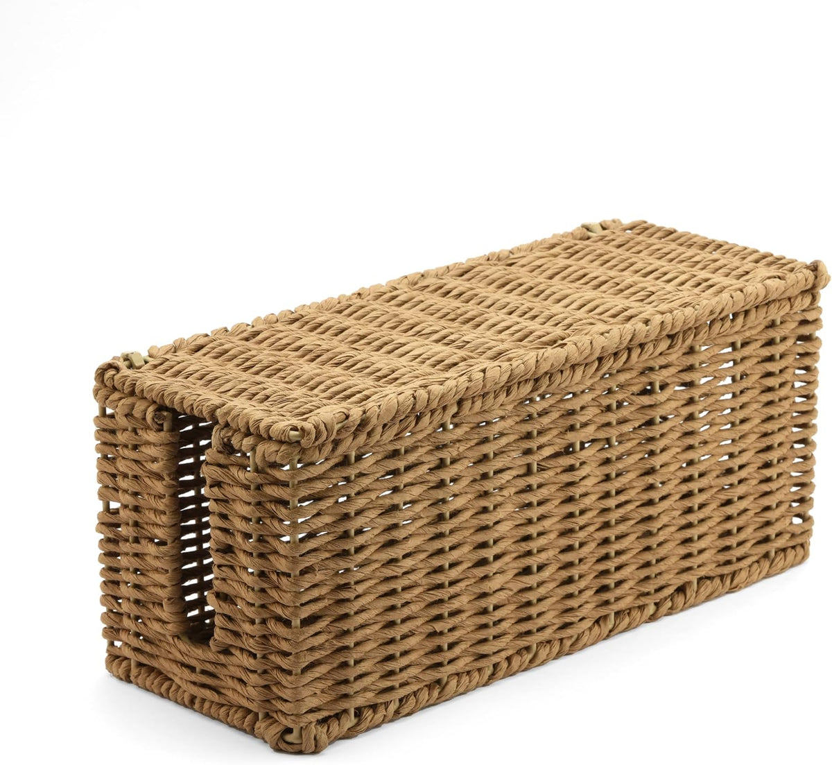 Handwoven Natural Raffia Cable Management Box with Lid – Decorative Cord Orga...
