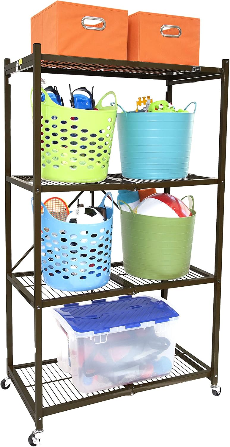 Origami 4-Tier Folding Shelf, Storage Organizer Shelves w/Wheels for Home &am...