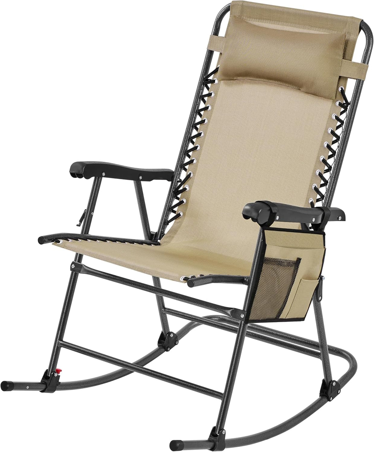 Yaheetech Patio Rocking Chair Folding Camping Chair with Pocket, Beige
