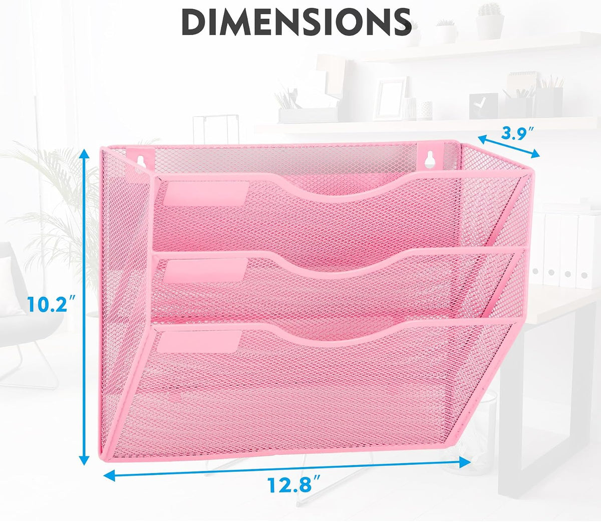 EASEPRES Magnetic 3 Pocket Mesh Hanging Wall File Organizer, Wall Mounted Mai...