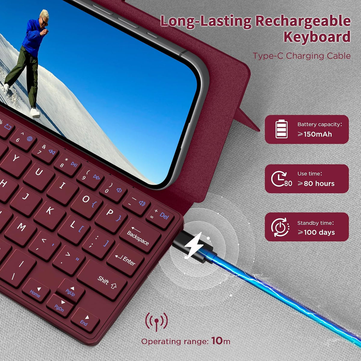 CACOE Wireless Keyboard with Stand, Mini Keyboard for Cell Phone, Ultra-Slim ...