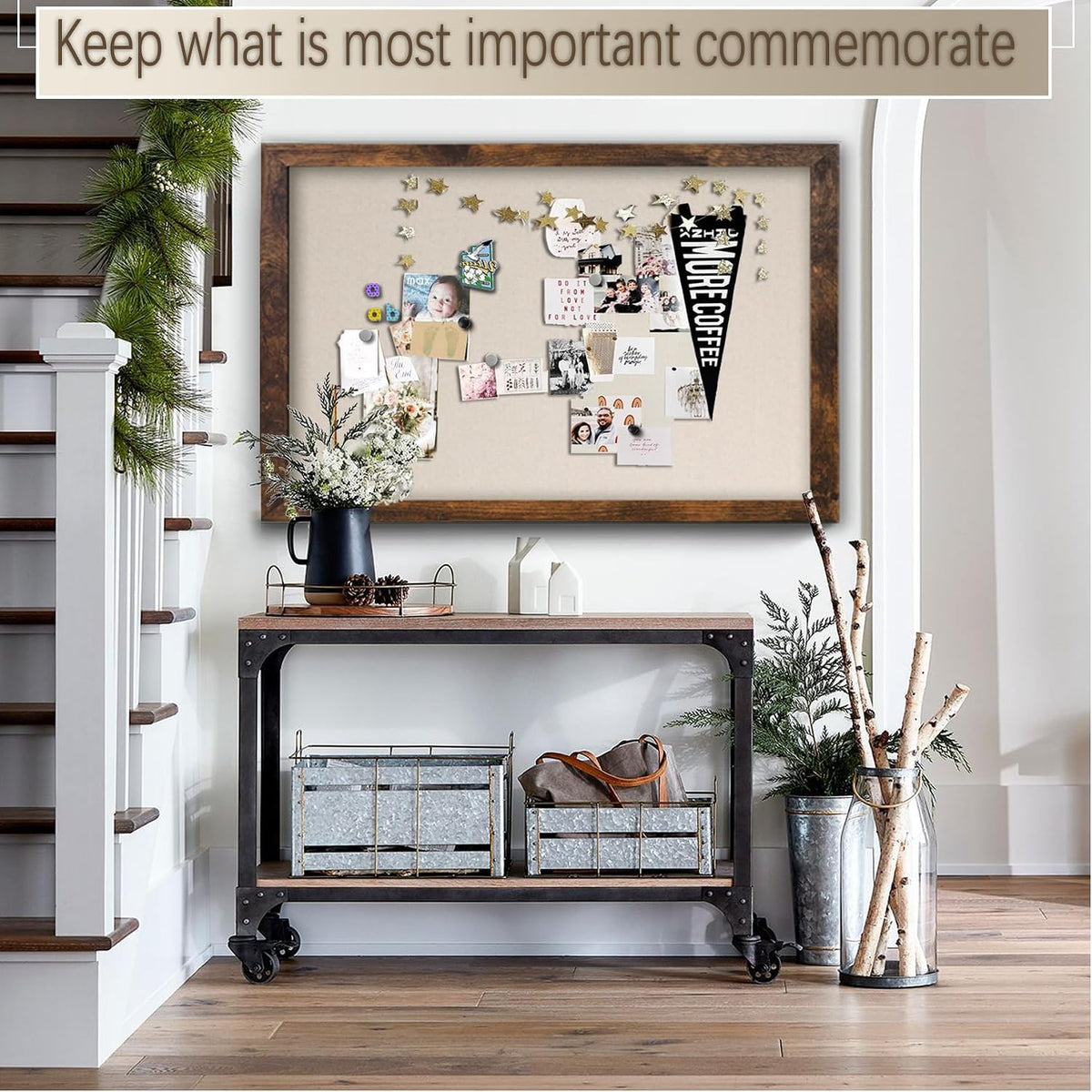 Large Magnetic Bulletin Board 43 x 31 Inch for Wall,Rustic Framed Cork Board ...