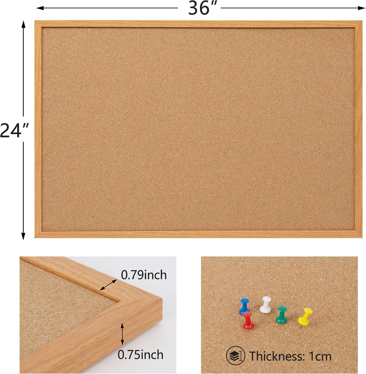 2 Pack Cork Bulletin Board 24 x 36, Wood Framed Corkboard for Wall