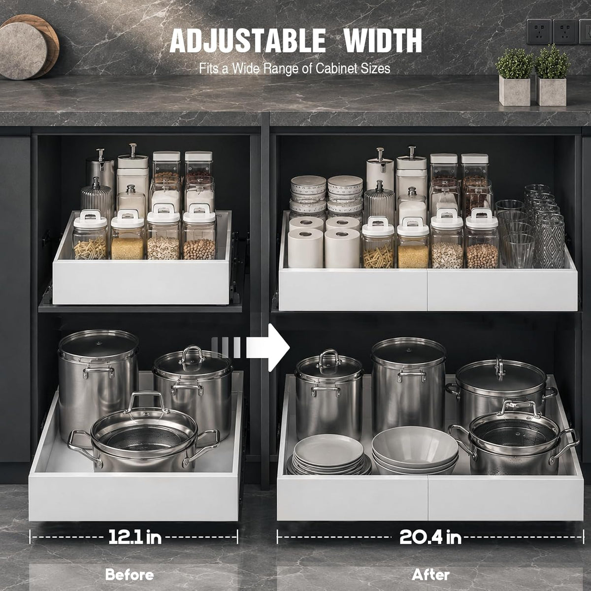Seinloes 4 Pack Expandable Pull Out Cabinet Organizer 21"Deep With Raisi...
