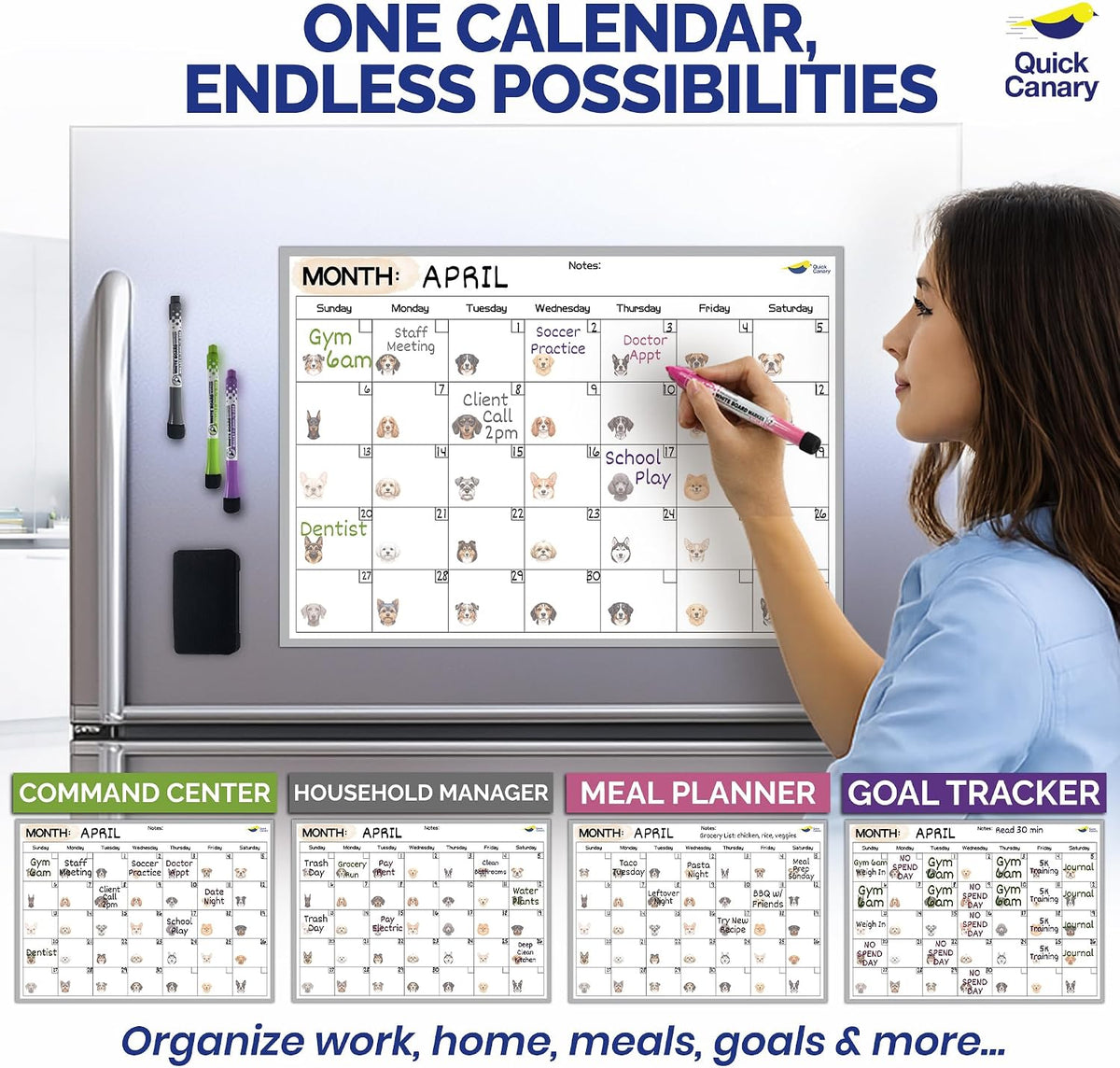 Large Magnetic Puppy Dog Calendar for Fridge, 17x12" Monthly
