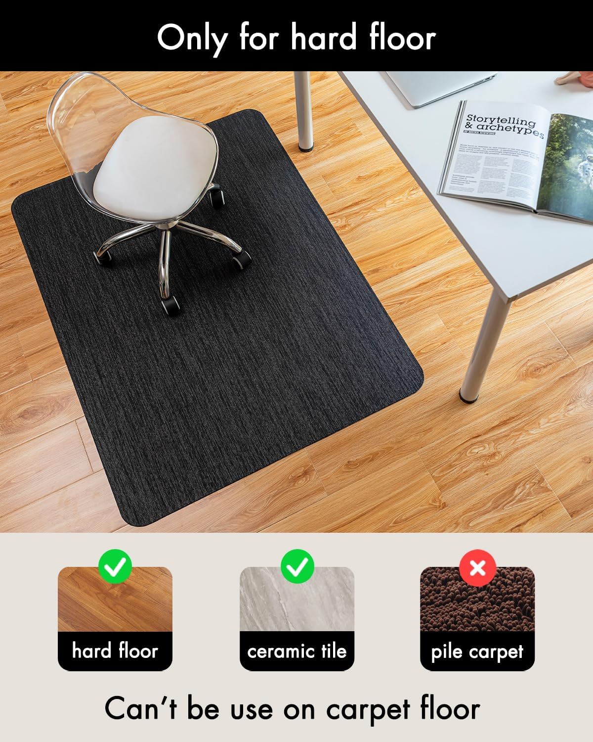 BARoyal Office Chair Mat for Hardwood Floor, Anti-Slip PVC, 36 x 48 Inch