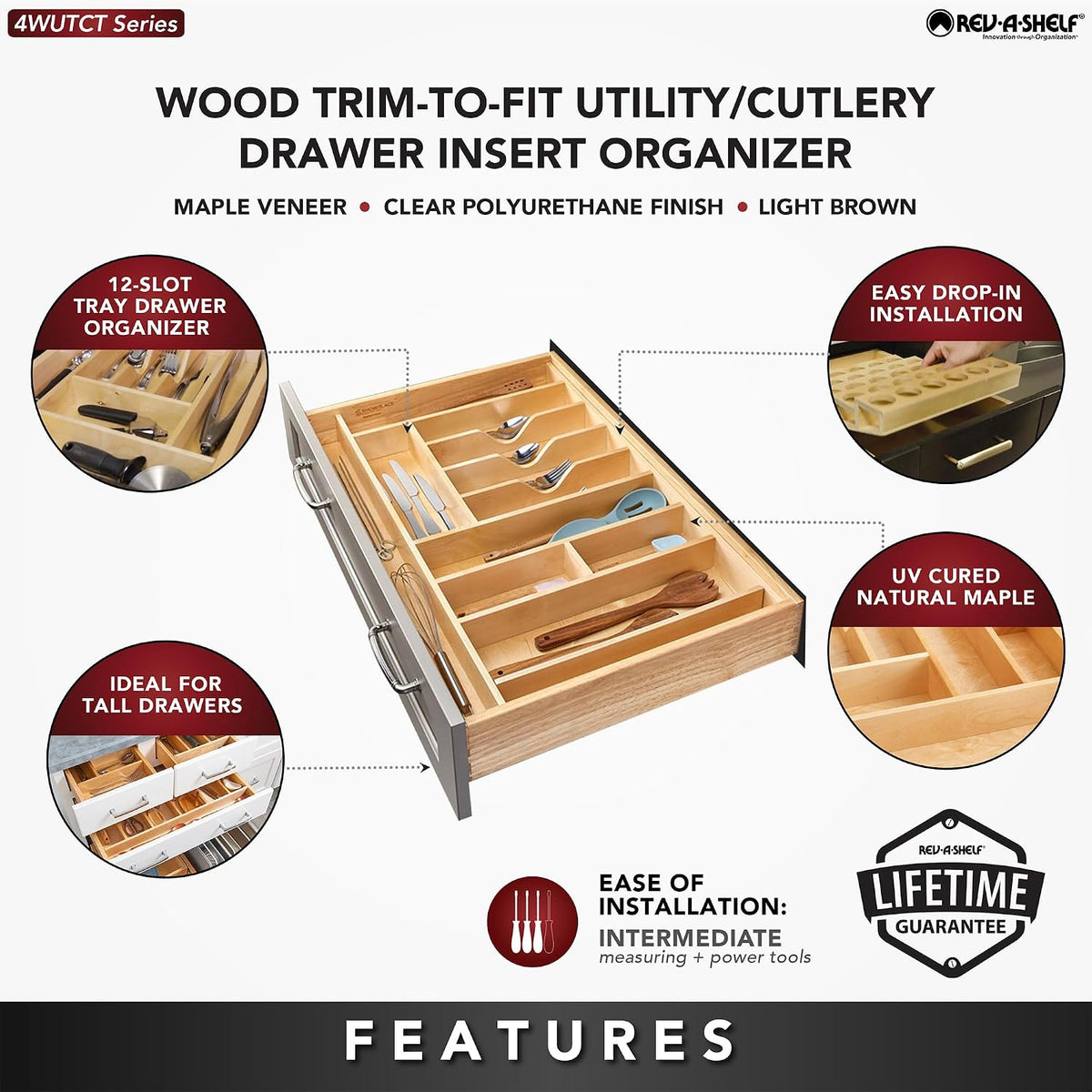 Rev-A-Shelf Trimmable Wooden Silverware Drawer Divider and Organizer