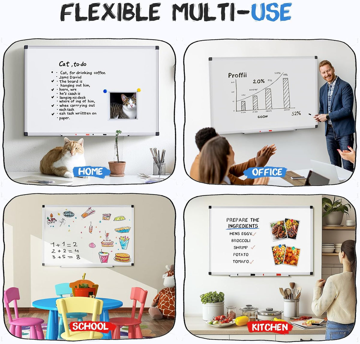 DUMOS Magnetic White Board Kit for Wall 36" x 24", Dry Erase Board ...