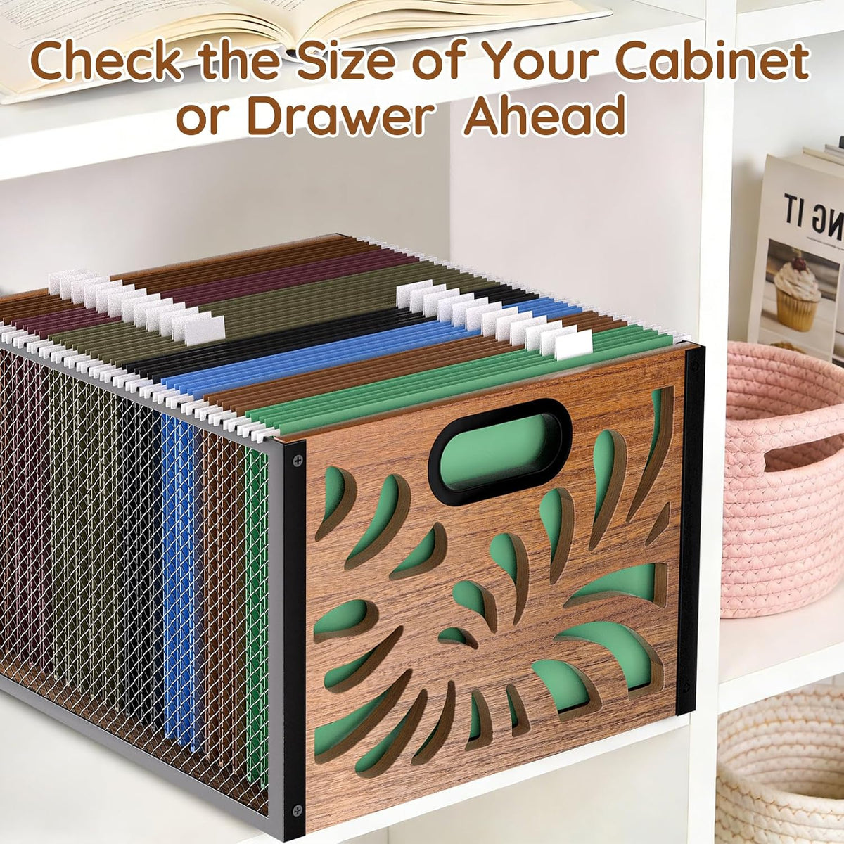 Wood File Box,Hanging File Organizer,File Storage Box Bin for Letter Size