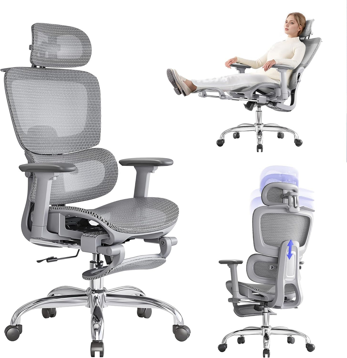 Office Chair with Footrest, Ergonomic Chair with 3D Headrest, Computer Chair ...