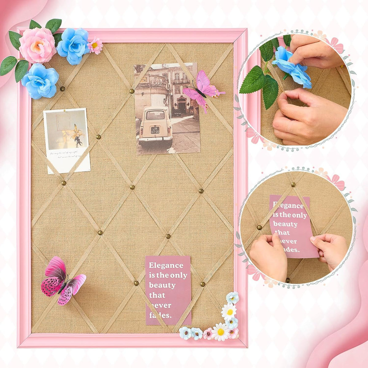 DoubleFill Pink Bulletin Board 21"×27" Linen Fabric Decorative Boar...