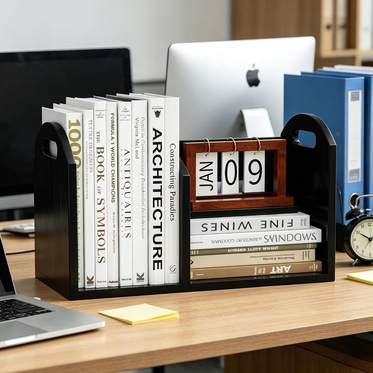 100% Solid Wood Adjustable Desktop Bookshelf, Retro Tabletop Book Shelf File ...