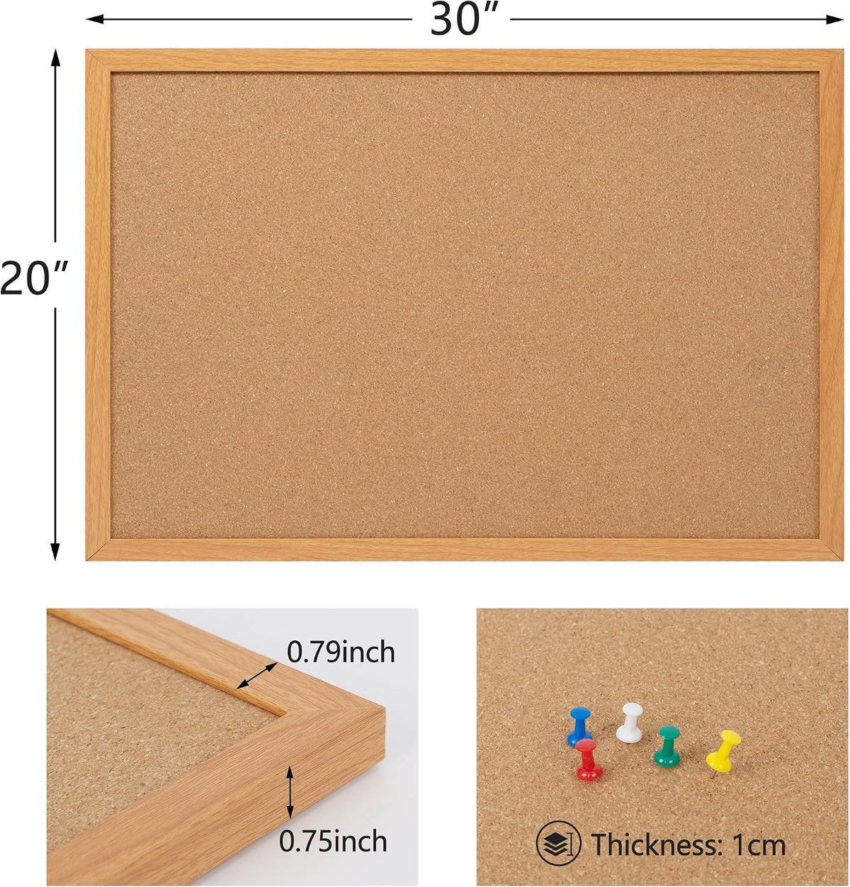 Cork Board Bulletin Board 20 x 30, Wood Framed Corkboard for Wall