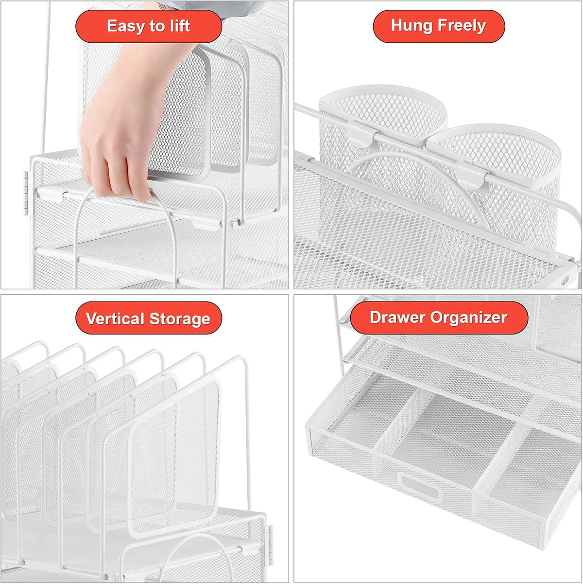Marbrasse Desk Organizers, 4-Tier Mesh Desk File Organizer with 5 Vertical Fi...
