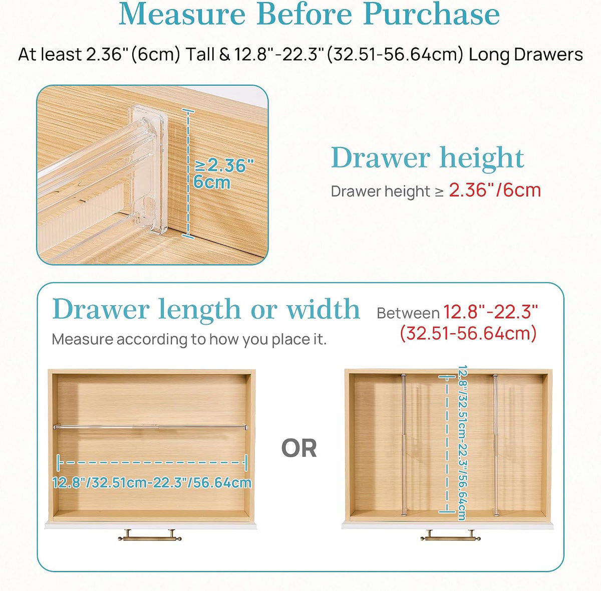 Vtopmart 2.36" Drawer Dividers with Expandable Inserts, 12.8"-22.3&...