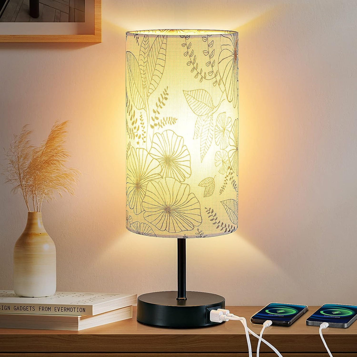 CINSARY Touch Control Bedside Lamp with 2 USB Ports, 3-Way Dimmable Table lam...