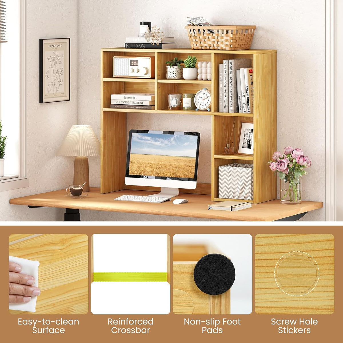 GOFLAME 7 Cubes Desktop Bookshelf, 37” Desk Organizer Shelf with 3 Adjustable...