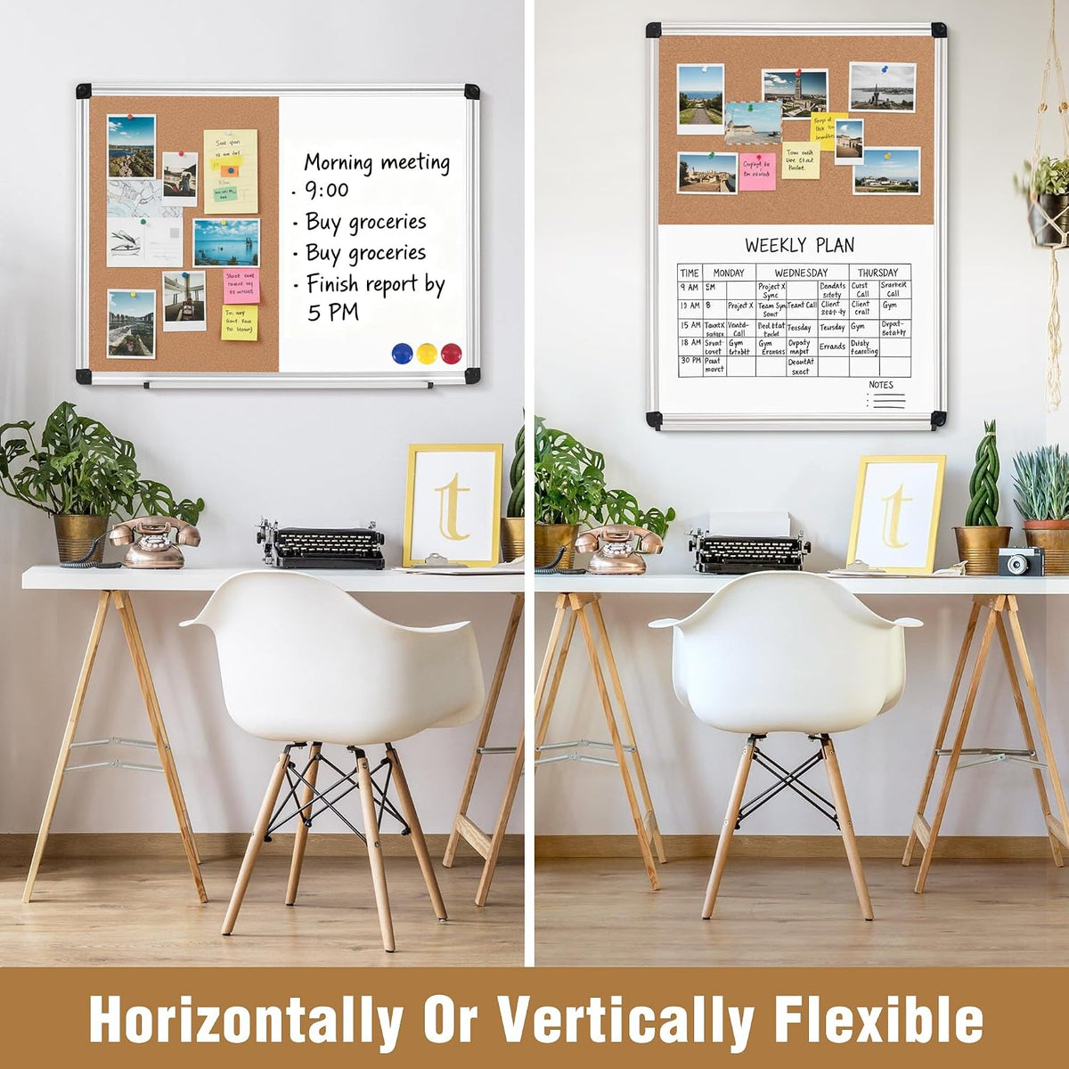 White Board and Cork Board Combo 24" x 18" Aluminum Frame