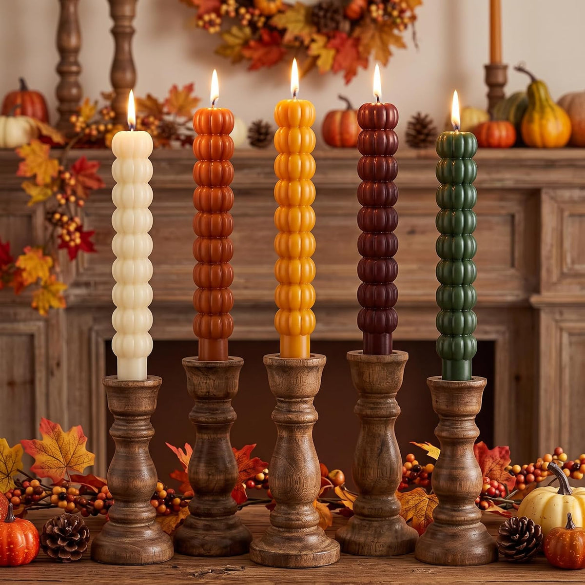 Conelist 5 Pcs Pumpkin Taper Candles Autumn Halloween Gifts, Multicolor