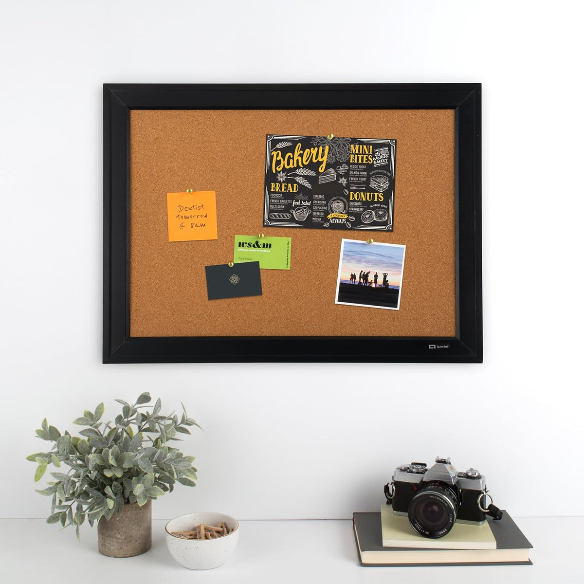 Quartet Cork Board Bulletin Board, 17" x 23", Framed Corkboard, Bla...