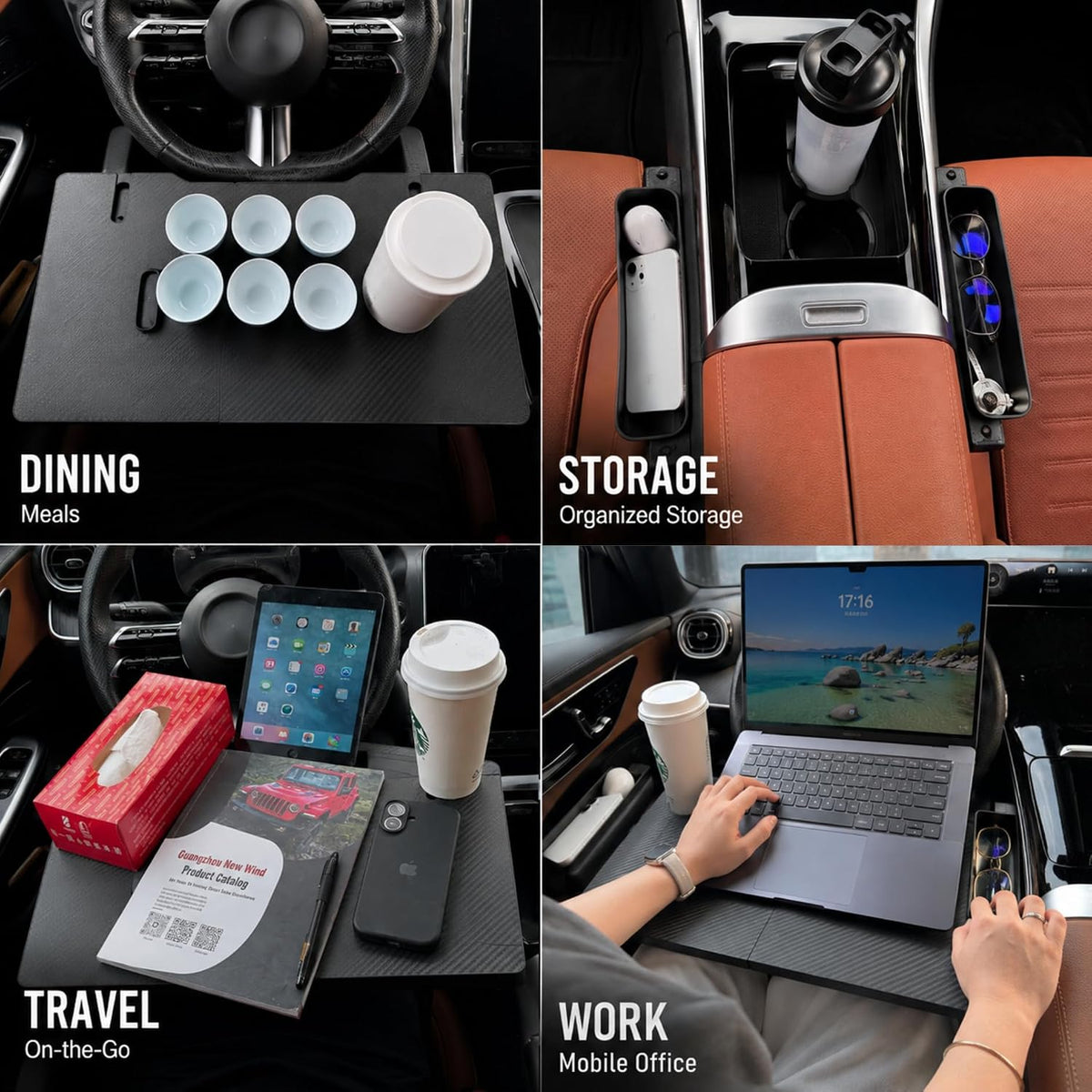2-in-1 Car Steering Wheel Tray Desk & Car Seat Gap Filler Organizer