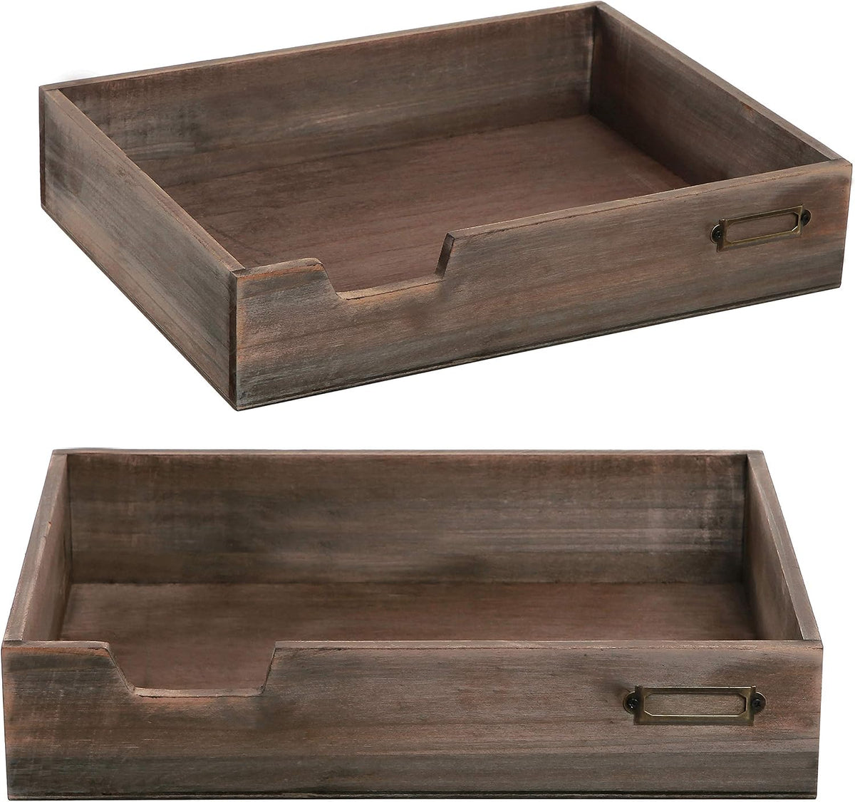 MyGift Set of 2 Vintage Distressed Finish Brown Wood Stackable Office Desktop...