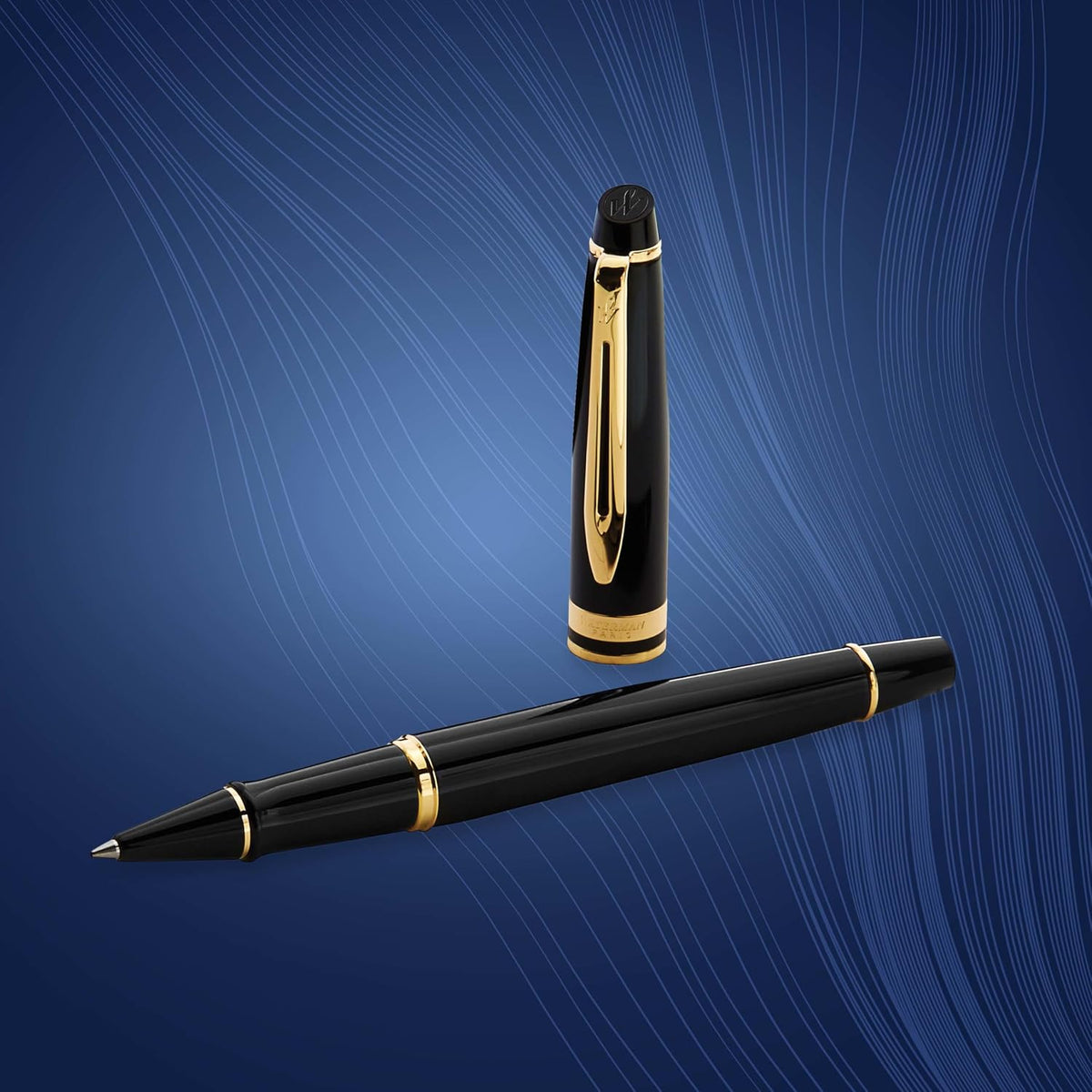 Waterman Expert Rollerball Pen, Gloss Black with 23k Gold Trim, Fine Point, B...