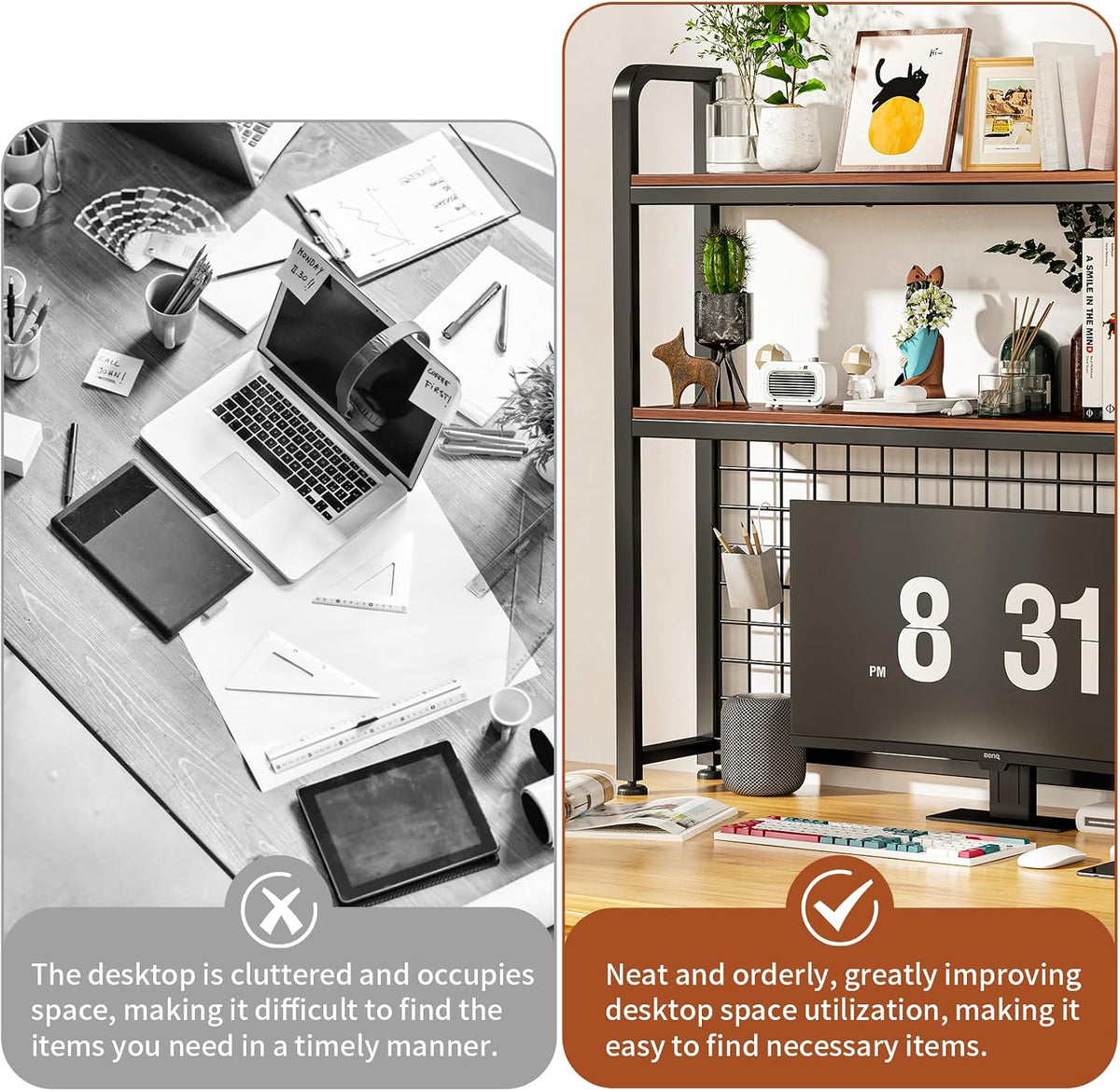 HUATOL Desktop Bookshelf for Computer Desk, 2-Tier Multipurpose Wood Countert...