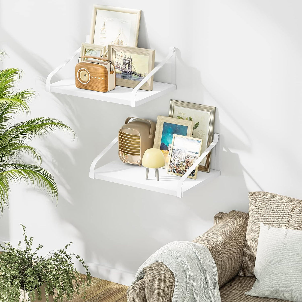 Love-KANKEI Deep Wide Floating Wall Shelves,Solid Wood,16.5"x12",White