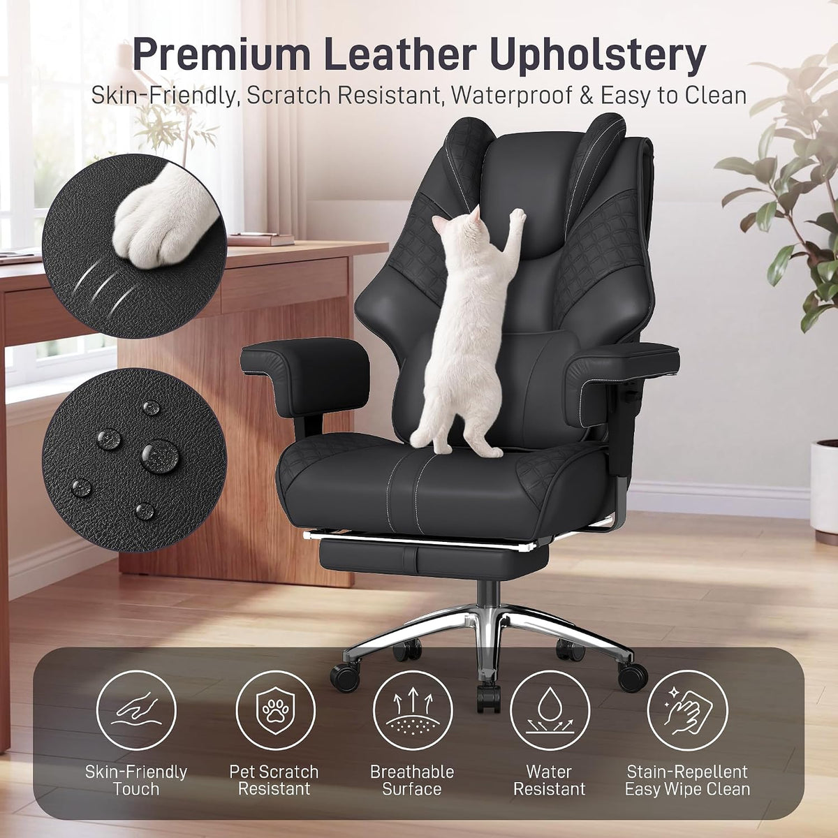 Big and Tall Executive Office Chair, 400 LBS, Footrest, Lumbar Support