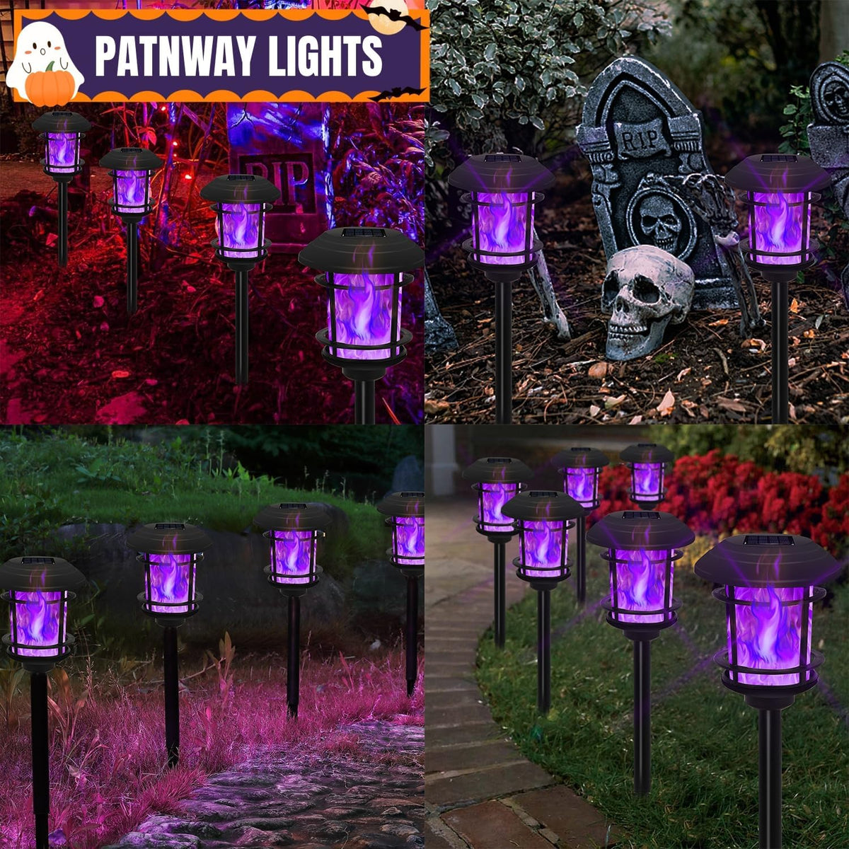 Dynaming 6 Pack Solar Flame Torch Lights Outdoor, Dual Use Flickering Purple ...