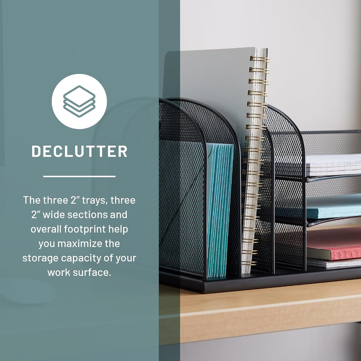 Safco Onyx Desk Organizer, 3 Vertical Compartments and 3 Trays, Office and Cl...