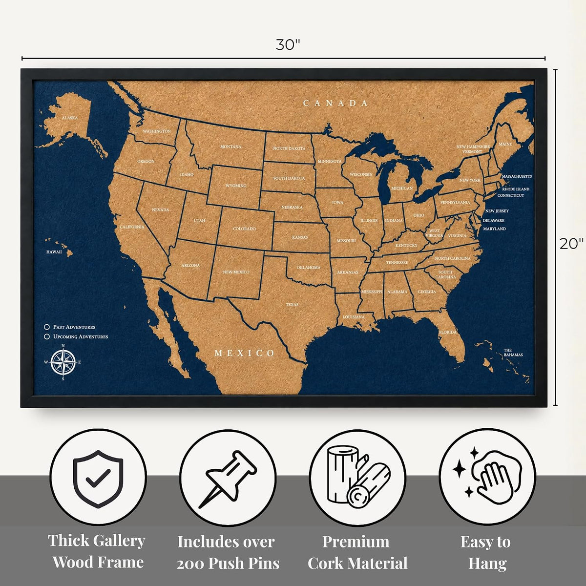 AdventureScape Push Pin USA Travel Map, Cork US Map Pin Board