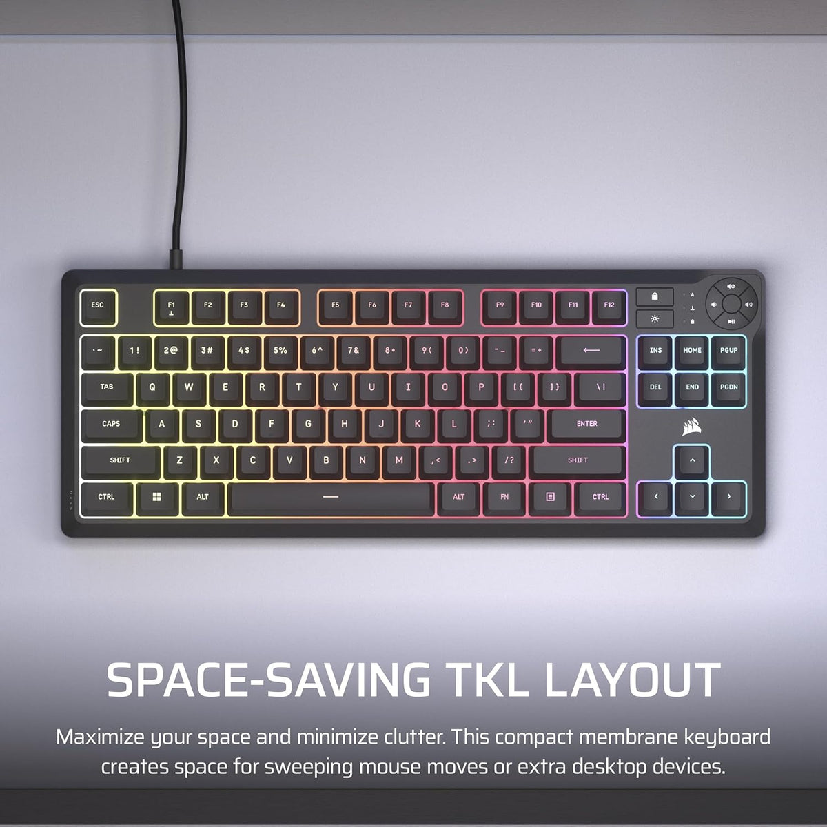 Corsair K55 CORE TKL RGB Gaming Keyboard – Tenkeyless, 8-Zone RGB, Quiet Memb...