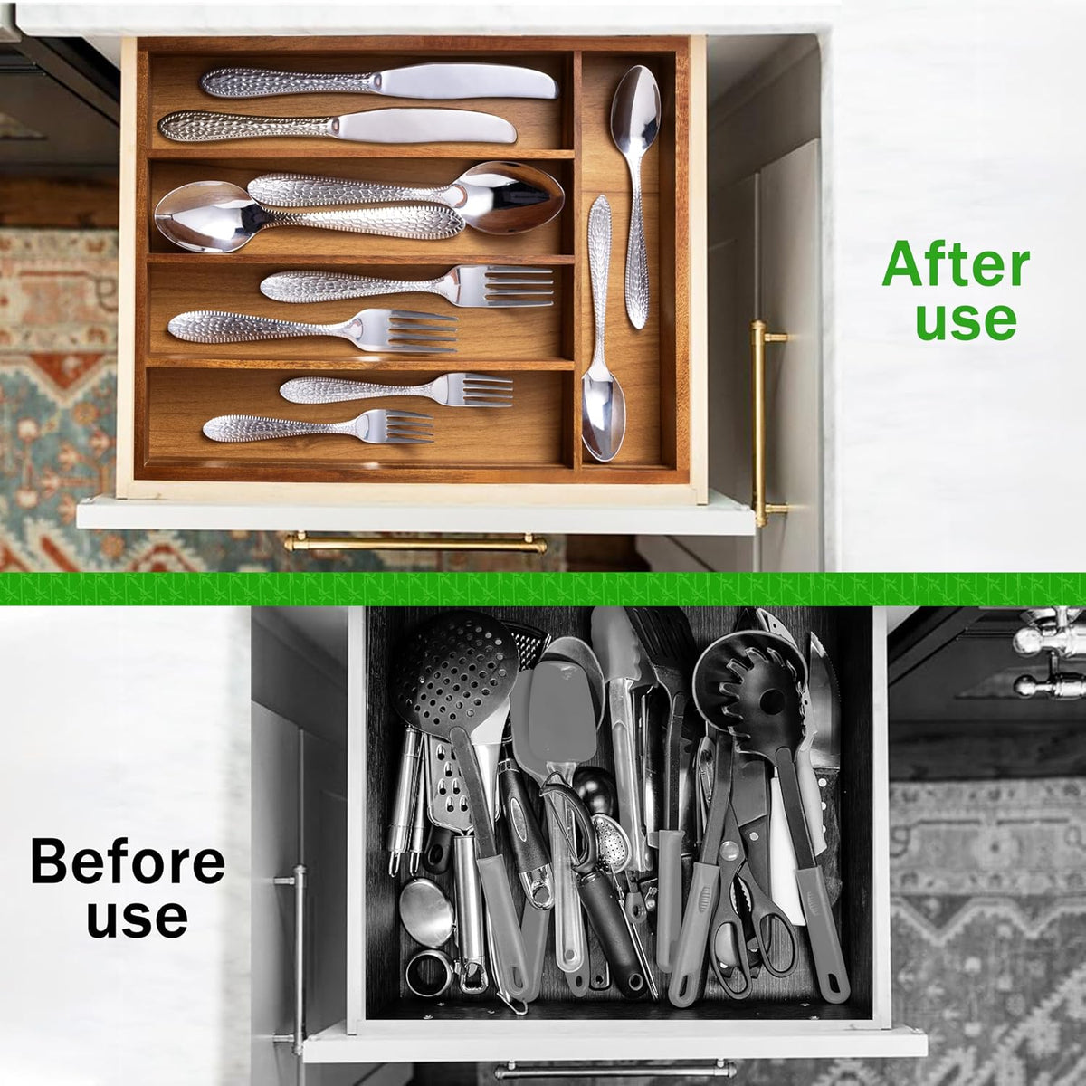Greenual Acacia Wood Silverware Organizer 10 In Utensil Organizer Silverware ...