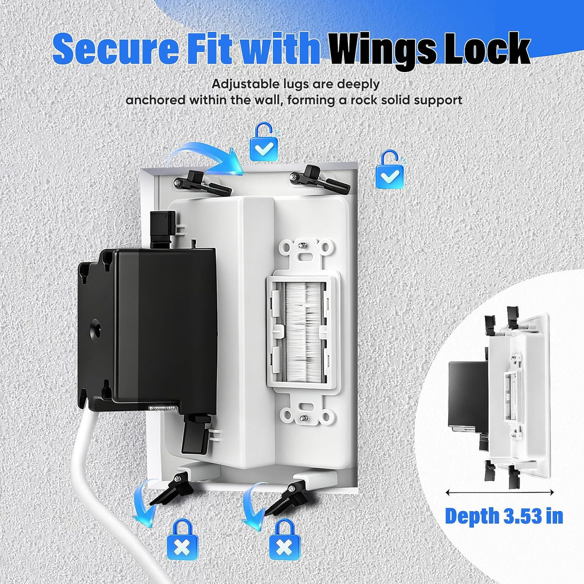 in-Wall Cable Management Kit, AC + USB-A + USB-C Outlet, 9 ft Cord