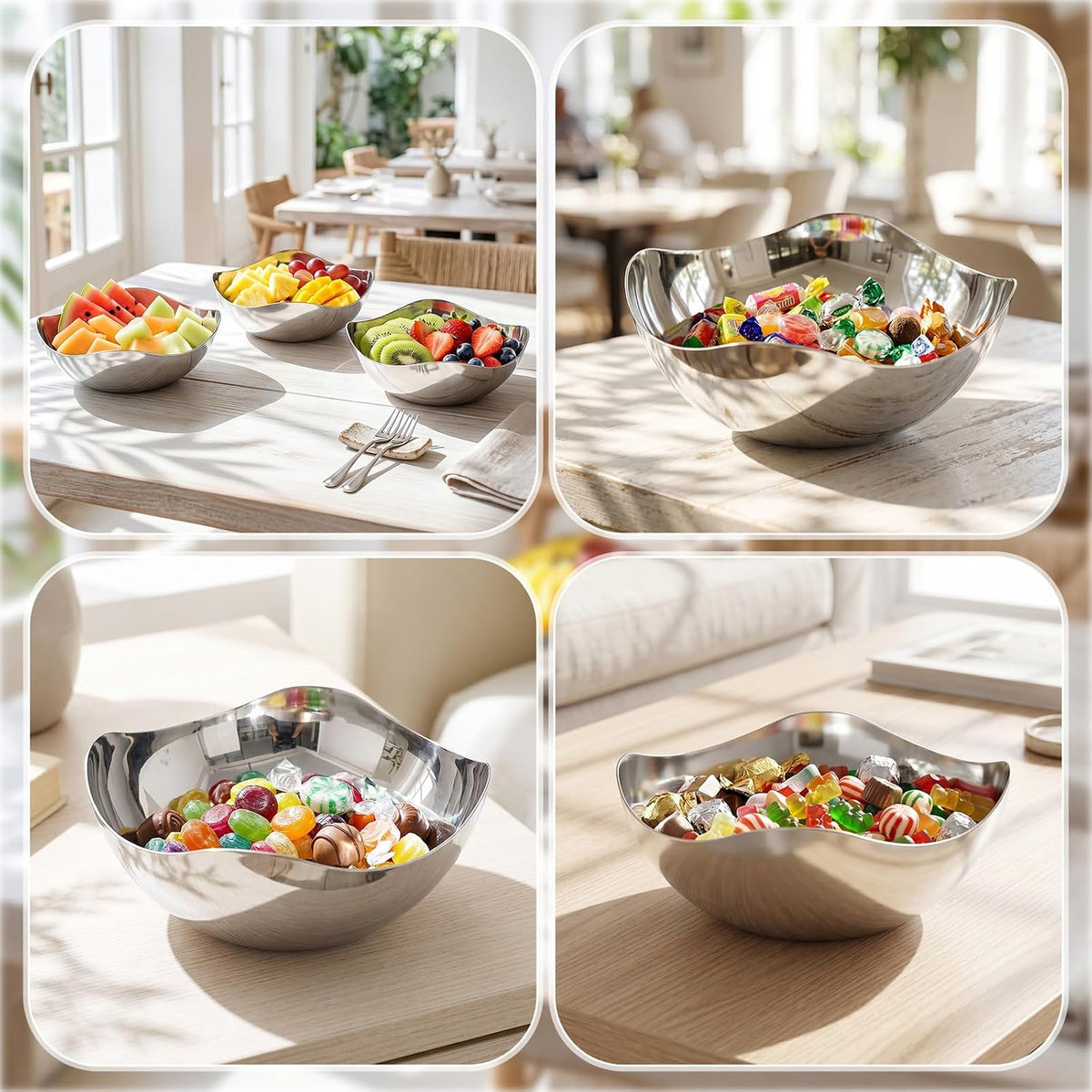 2 Pcs Silver Candy Bowl Stainless Steel, 6.3 Inch Mirror Polished