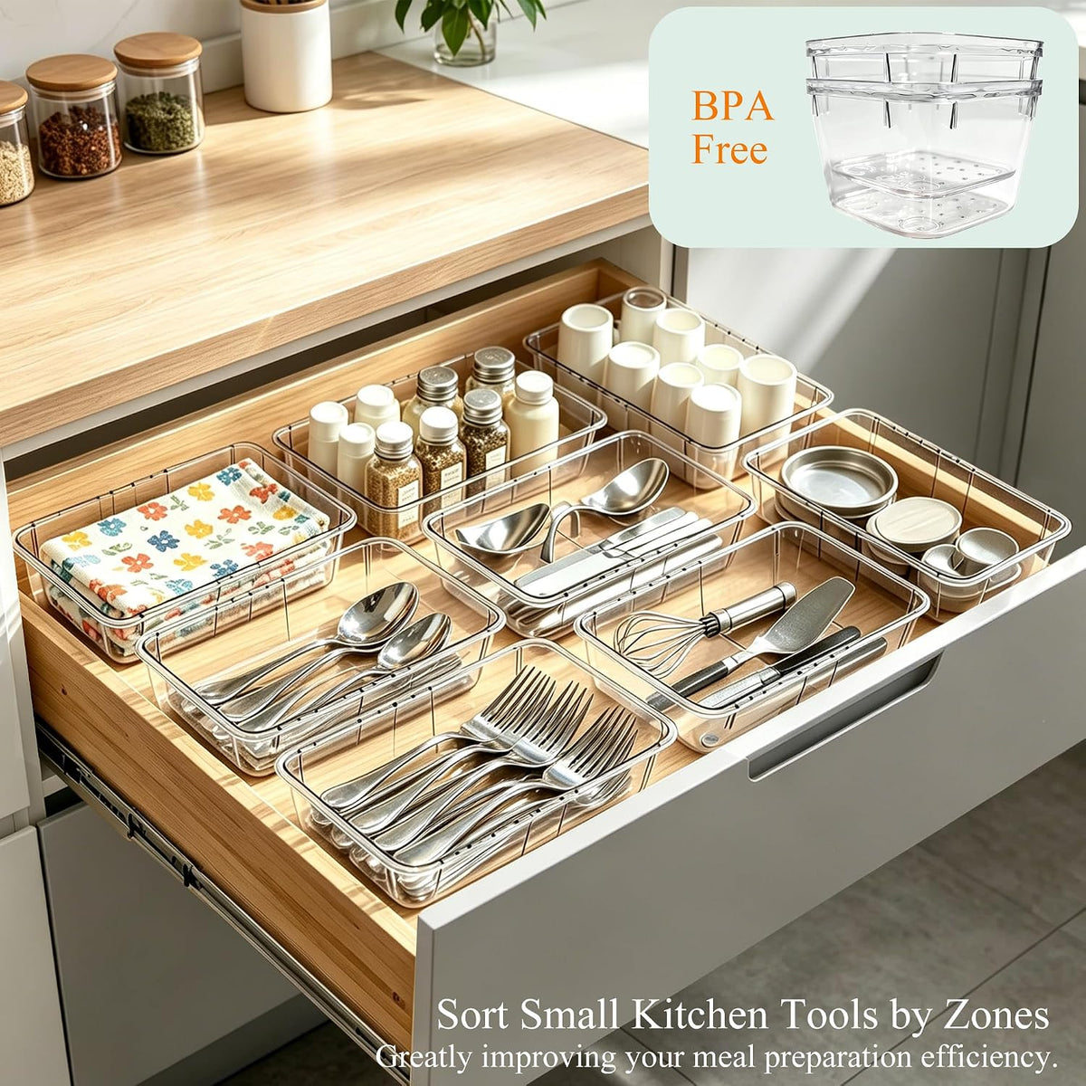 25Pcs Clear Expandable Drawer Organizer Bins for Vanity Desk Bathroom