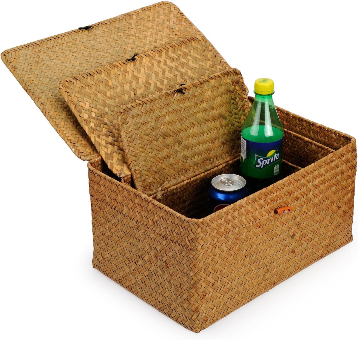 Woven Wicker Storage Bins with Lid, Seagrass Basket for Shelf Organizer, Extr...
