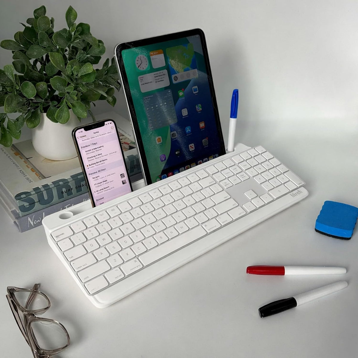 Birch Desktop Glass Whiteboard with Magnetic Weekly Calendar – Dry Erase Boar...