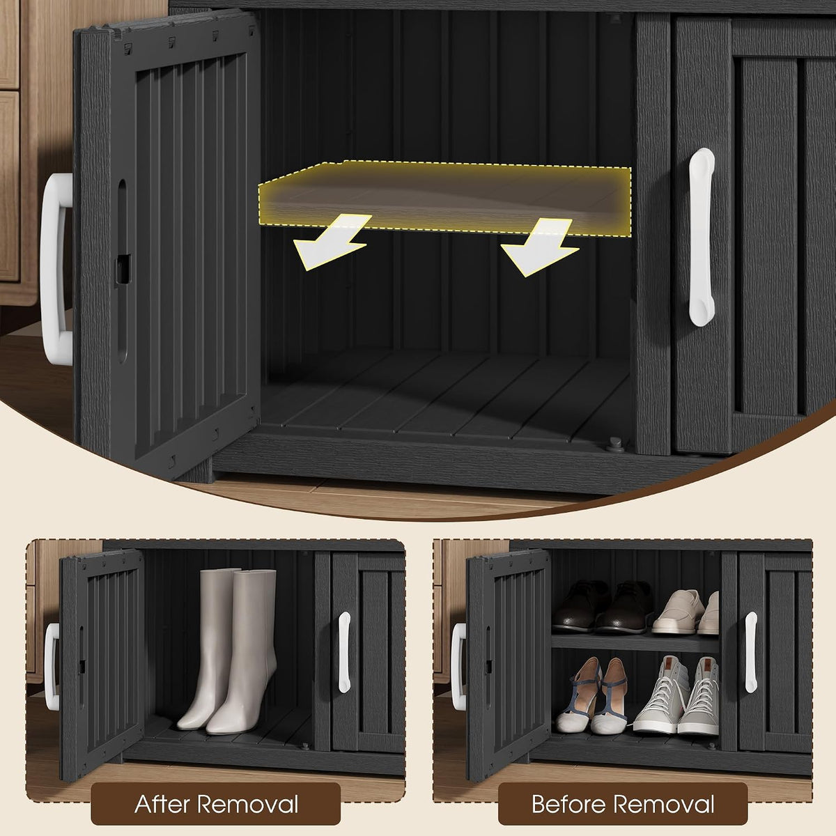 2-Tier Storage Bench, Waterproof UV-Resistant Outdoor Shoe Storage Cabinet wi...