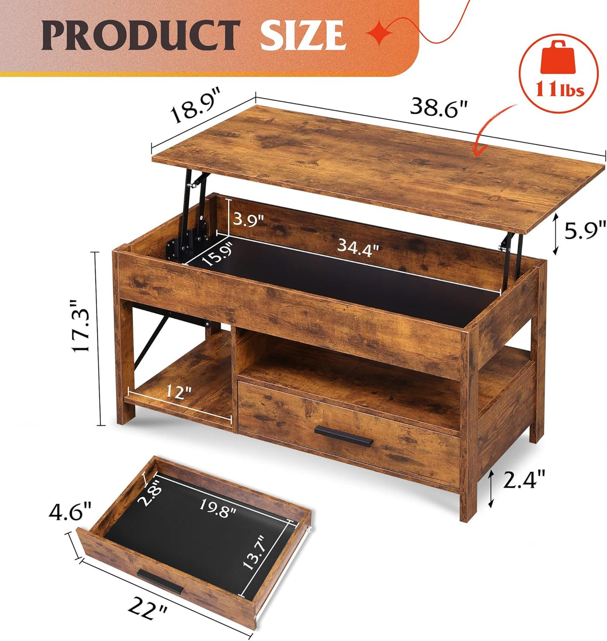 WLIVE Lift Top Coffee Table for Living Room/Dining/Office, Brown